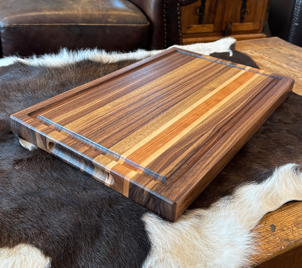 Walnut, maple, cherry striped cutting board